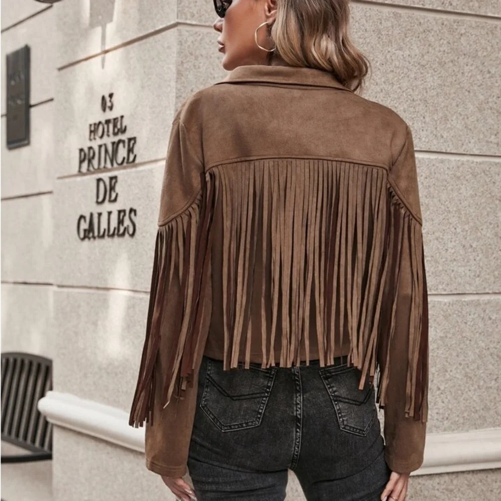 women tassel jacket semi cropped tops blazer_2